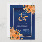  Oranje bloemen op Navy Blue Invitations Kaart (Voorkant)