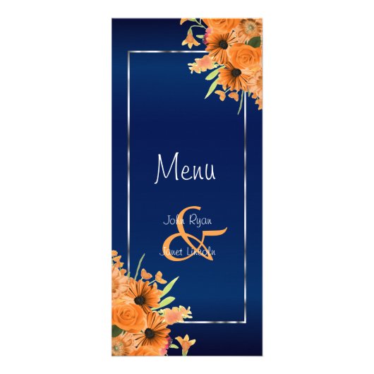 Oranje bloemen op Navy Blue - Menu (Voorkant)