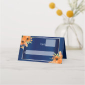  Oranje bloemen op Navy Blue Plaatskaartje (Voorkant)