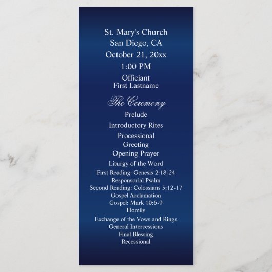 Oranje bloemen op Navy Blue Programmakaart (Achterkant)