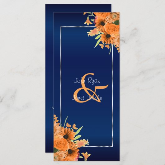 Oranje bloemen op Navy Blue Programmakaart (Voorkant / Achterkant)
