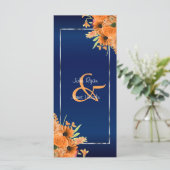  Oranje bloemen op Navy Blue Programmakaart (Staand voorkant)