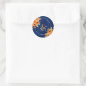 Oranje bloemen op Navy Blue Ronde Sticker (Tas)