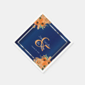  Oranje bloemen op Navy Blue Servetten (Hoek)