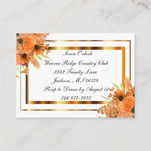 Oranje bloemen op wit Informatiekaartje (Achterkant)