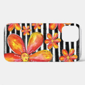 Oranje bloemen op zwarte strepen Case-Mate iPhone case (Achterkant (horizontaal))