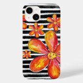 Oranje bloemen op zwarte strepen Case-Mate iPhone case (Achterkant)