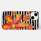 Oranje bloemen op zwarte strepen Case-Mate iPhone case (Achterkant (horizontaal))