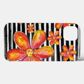 Oranje bloemen op zwarte strepen Case-Mate iPhone case (Achterkant (horizontaal))