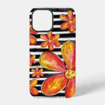 Oranje bloemen op zwarte strepen