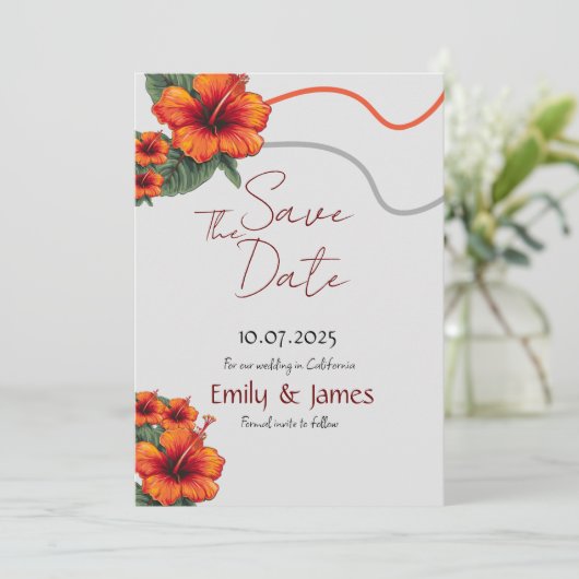 Oranje bloemen opslaan de datum uitnodiging Kaart (Staand voorkant)