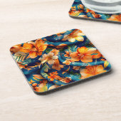 Oranje bloemen overal bier onderzetter (Linkerzijde)