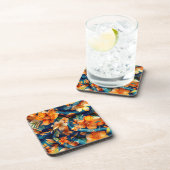 Oranje bloemen overal bier onderzetter (Rechterzijde)