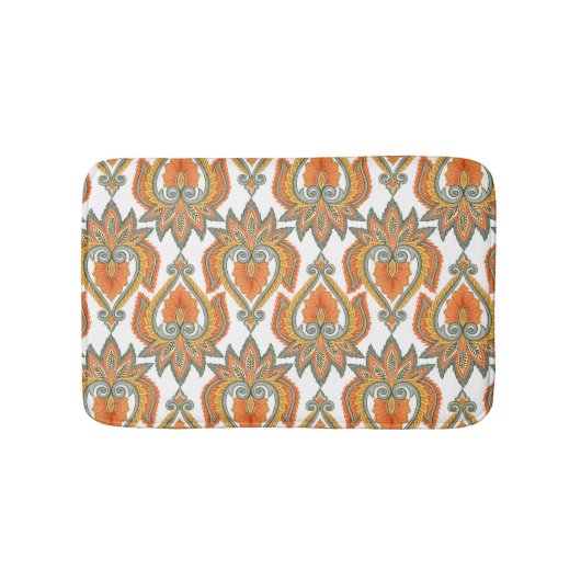 Oranje Bloemen Paisley Badmat (Voorkant)