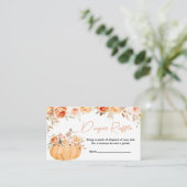 Oranje Bloemen Pompoen Baby shower Luier Raffle Informatiekaartje (Staand voorkant)