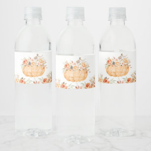 Oranje Bloemen Pompoen Baby shower Waterfles Etiket