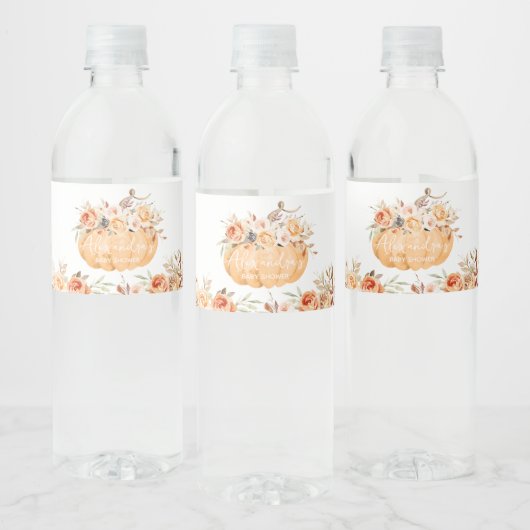 Oranje Bloemen Pompoen Baby shower Waterfles Etiket (Flessen)