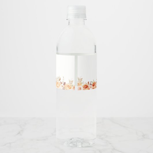Oranje Bloemen Pompoen Baby shower Waterfles Etiket (Achterkant)