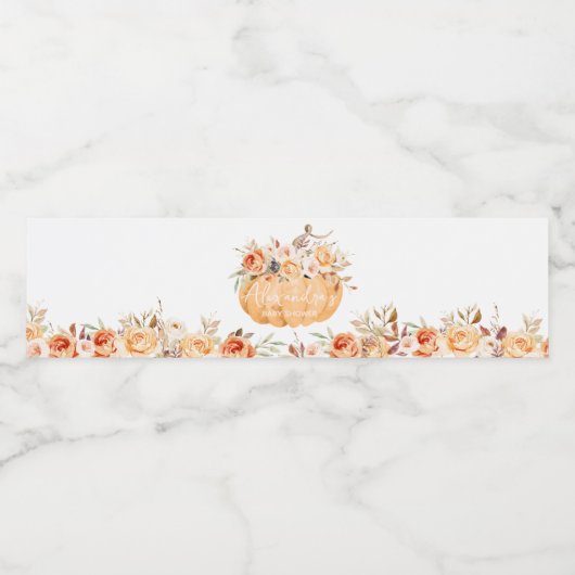 Oranje Bloemen Pompoen Baby shower Waterfles Etiket (Enkel label)
