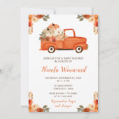 Oranje Bloemen Pompoen Truck Baby shower Kaart (Voorkant)
