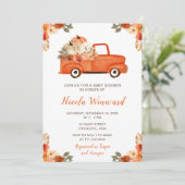 Oranje Bloemen Pompoen Truck Baby shower Kaart (Staand voorkant)