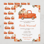 Oranje Bloemen Pompoen Truck Baby shower Kaart (Voorkant / Achterkant)