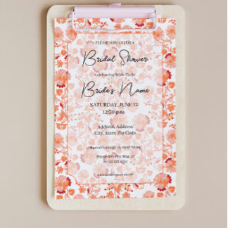 Oranje Bloemen Print Bruids Douche Uitnodiging