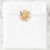 Oranje bloemen romantische boho bruiloft ronde sticker (Tas)