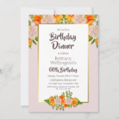 Oranje Bloemen Roze Lijst 60ste Verjaardagsfeest Kaart (Voorkant)