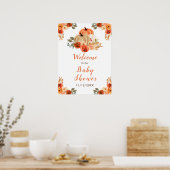 Oranje Bloemen Rustieke Pompoenen Baby shower Poster (Keuken)