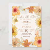 Oranje bloemen save the date (Voorkant)