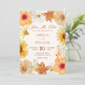 Oranje bloemen save the date (Staand voorkant)