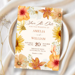 Oranje bloemen save the date
