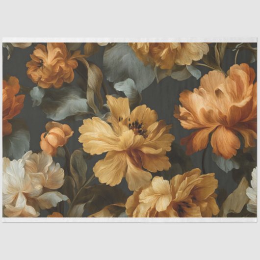 Oranje bloemen  schilderij tissuepapier (Voorkant)