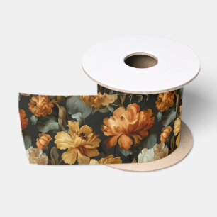 Oranje Bloemen Schilderpatroon Satijnen Lint