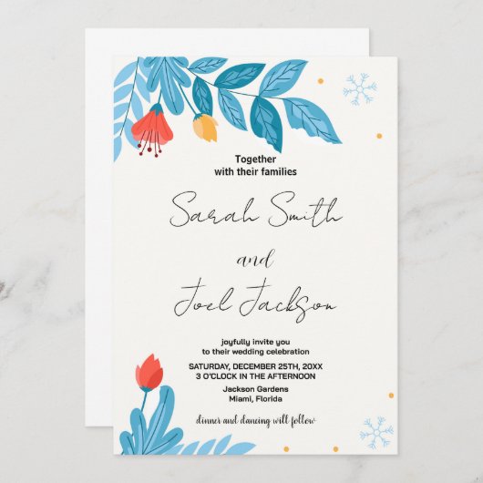 Oranje Bloemen Sneeuw Bruiloft Uitnodigingen (Voorkant / Achterkant)