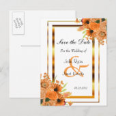 Oranje bloemen - sparen de Datum Aankondigingskaart (Voorkant / Achterkant)
