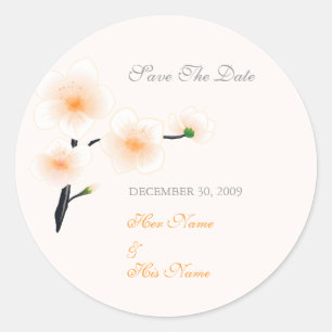 Oranje bloemen sparen de Datum Ronde Sticker
