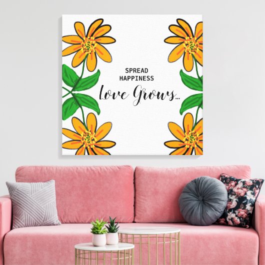 Oranje bloemen spreiden geluk 24 x 24 inch canvas afdruk (Insitu (Woonkamer))