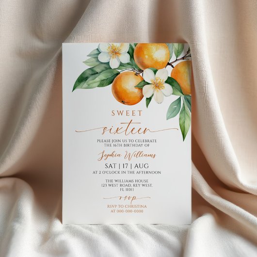Oranje Bloemen Sweet 16 Verjaardag Uitnodiging