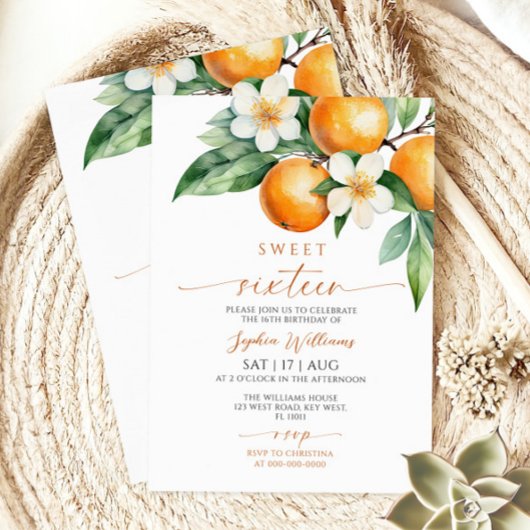 Oranje Bloemen Sweet 16 Verjaardag Uitnodiging