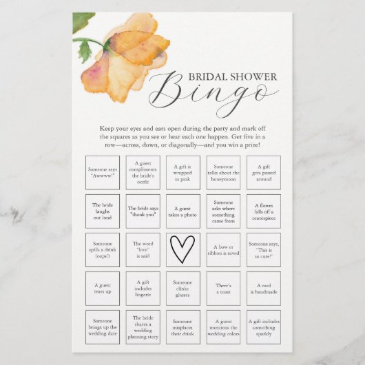 Oranje Bloemen Thema Vrijgezellenfeest Bingo Flyer (Voorkant)