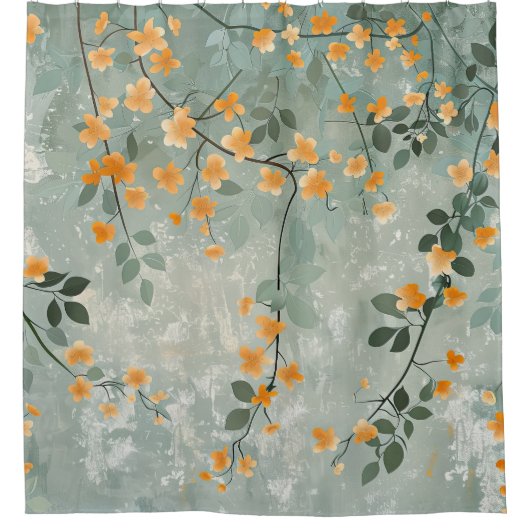 Oranje Bloemen Trailing Wijnstok Douchegordijn (Voorkant)