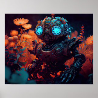 Oranje bloemen tropische bot poster