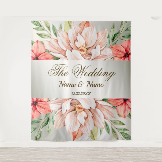 Oranje bloemen van de bruiloft laten Rustic Wandkleed (Voorkant)