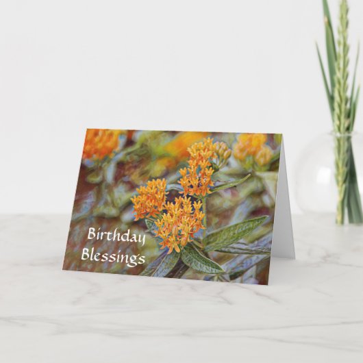 Oranje bloemen Verjaardag Zegening Bijbelvers Kaart (Voorkant)