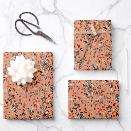 Oranje bloemen verlaten Waterverf van bessen Inpakpapier Vel