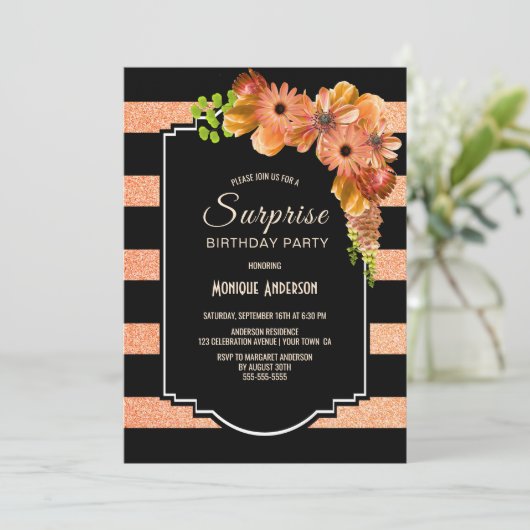 Oranje Bloemen Verrassing Verjaardagsfeest Kaart (Staand voorkant)