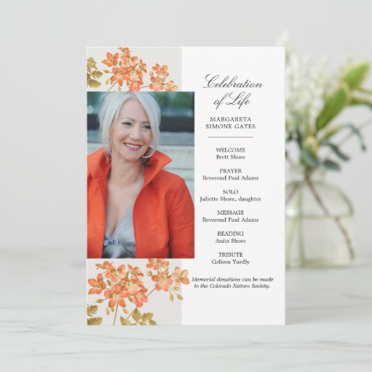 Oranje bloemen - Viering van het programma Life Fl Programmakaart (Staand voorkant)