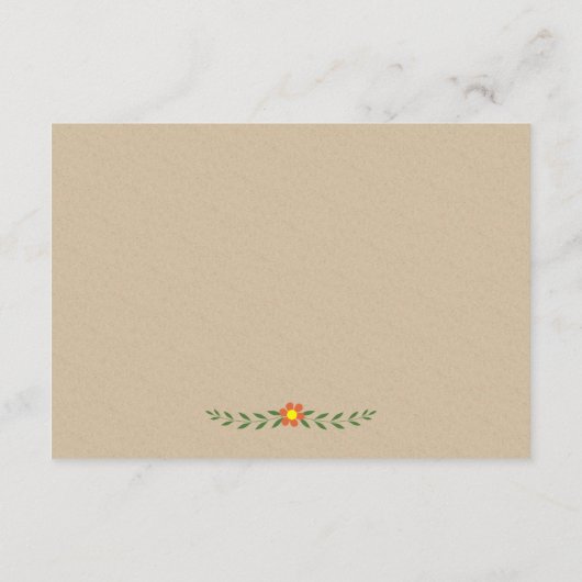 Oranje bloemen voor kraft bruiloft, kaart invoegen (Achterkant)